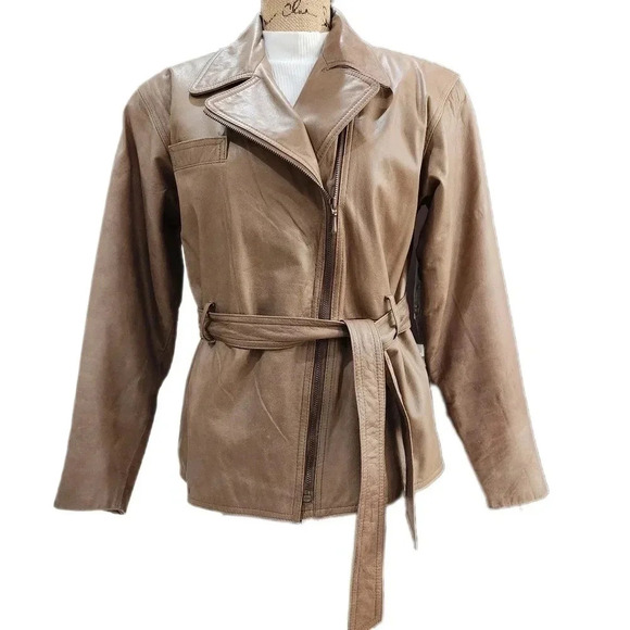Vintage American Leather Jacket, Taupe Tan, Women's Small (listing as) - Picture 1 of 9